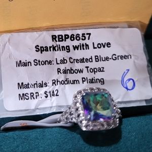 Bomb Party RBP6657 “Sparkling with Love” LC Topaz on Rhodium Size 6 Ring NWT